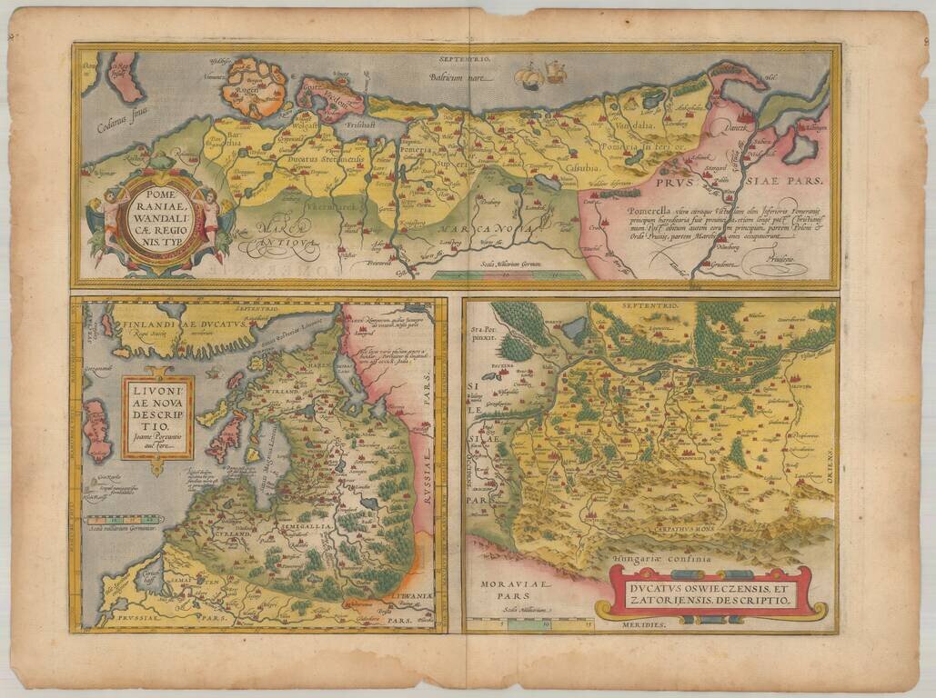Pomeraniae, Wandalicae Regionis Typ [with] Livoniae Nova Descriptio [with] Ducatus Oswieczensis, et Zatoriensis, Descriptio
