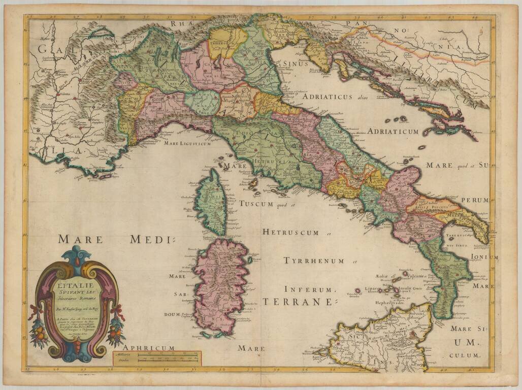 L'Italie Suivant Les Itineraires Romains . . . 1641 (Title Pasted Over Earlier Title)