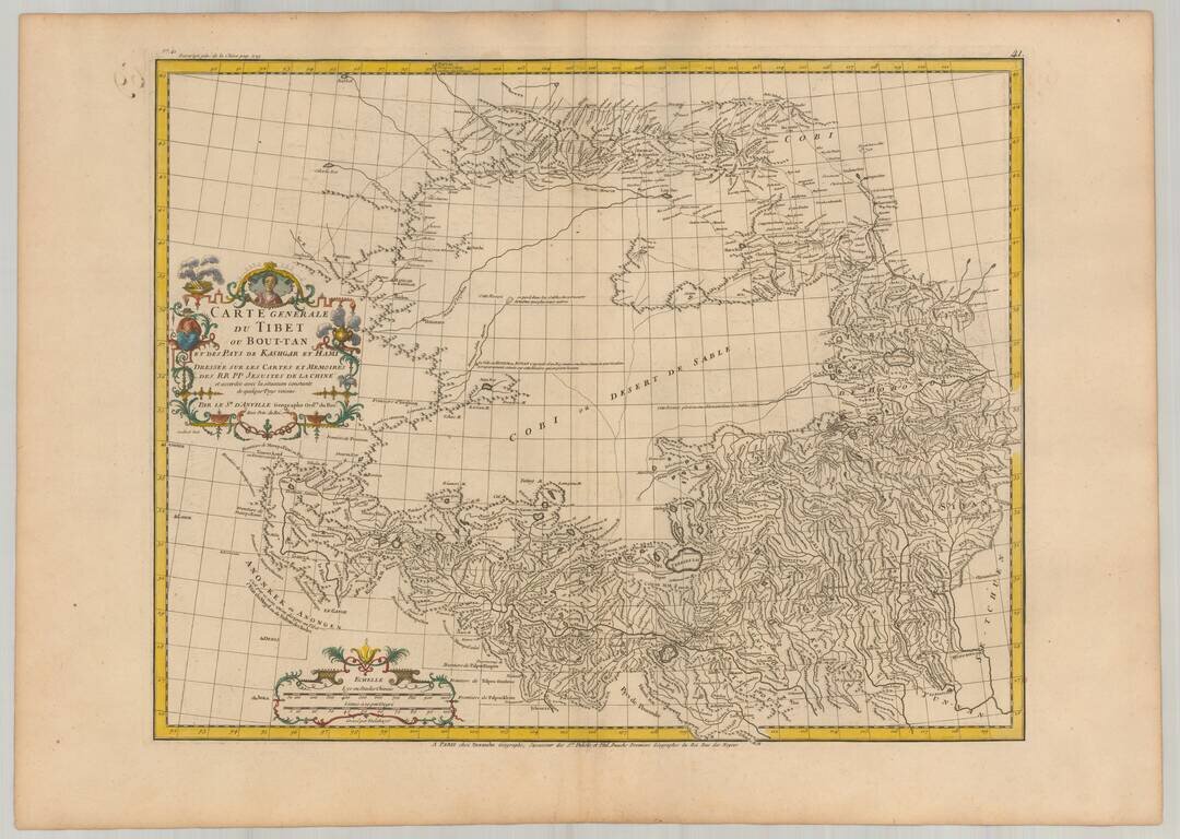 [Tibet]  Carte Generale Du Tibet ou Bout-Tan Et Des Pays De Kashgar Et Hami Dressee Sur Les Cartes Et Memoires Des RR PP Jesuits De La Chine . . .