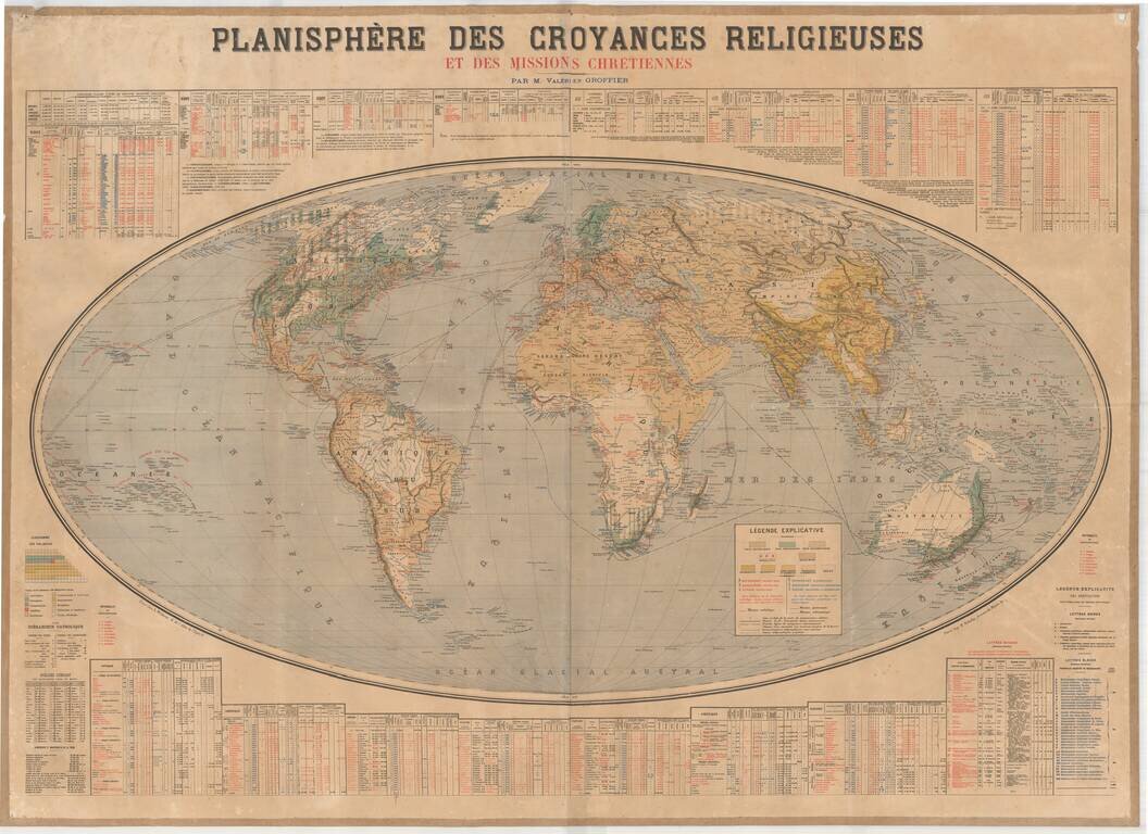 Planisphere Des Croyances Religieuses et des Missions Chretiennes  Par M. Valerien Groffier.