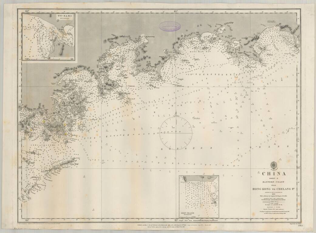 China Sheet II Eastern Coast From Hong Kong to Chelang Pt.  Surveyed By Cptn H. Collinson R.N. 1845.  With additions of Captain R.H. Napier R.N. 1880