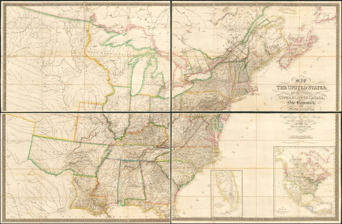 Map of the United States and the Provinces of Upper & Lower Canada, New Brunswick, and Nova Scotia.  Compiled from the latest Surveys . . . 1827 [Case Map in 4 sheets]