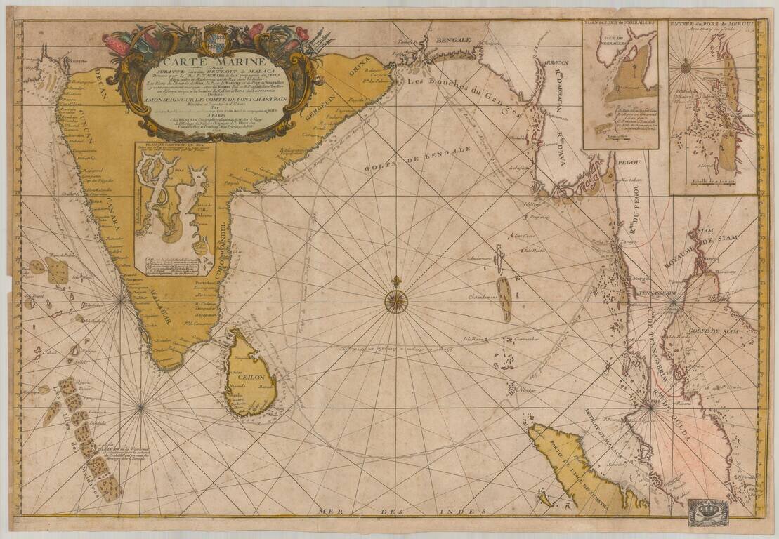 Carte Marine depuis Suratte jusqu'au Detroit de Malaca Dressee par le R.P. Tachard de la Compagnie de Jesus Missionaire et Mathematicien du Roy dans les Indes . . . 1701