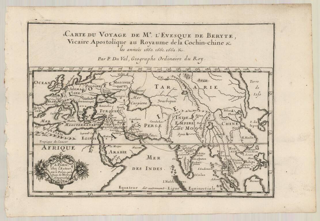 Carte du Voyage de Mr. l'Evesque de Beryte, Vicaire Apostolique au Royaume de la Cochin-chine &c. les annees 1660, 1661, 1662, & c.
