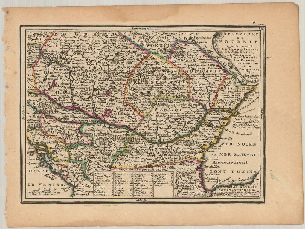 Le Royaume de Hongrie ou se trouvent La Transilvanie, La Moldavie, La Valaquie, L'Esclavonie, La Bosnie, La Servie, et la Bugarie, &c. . . . 1719