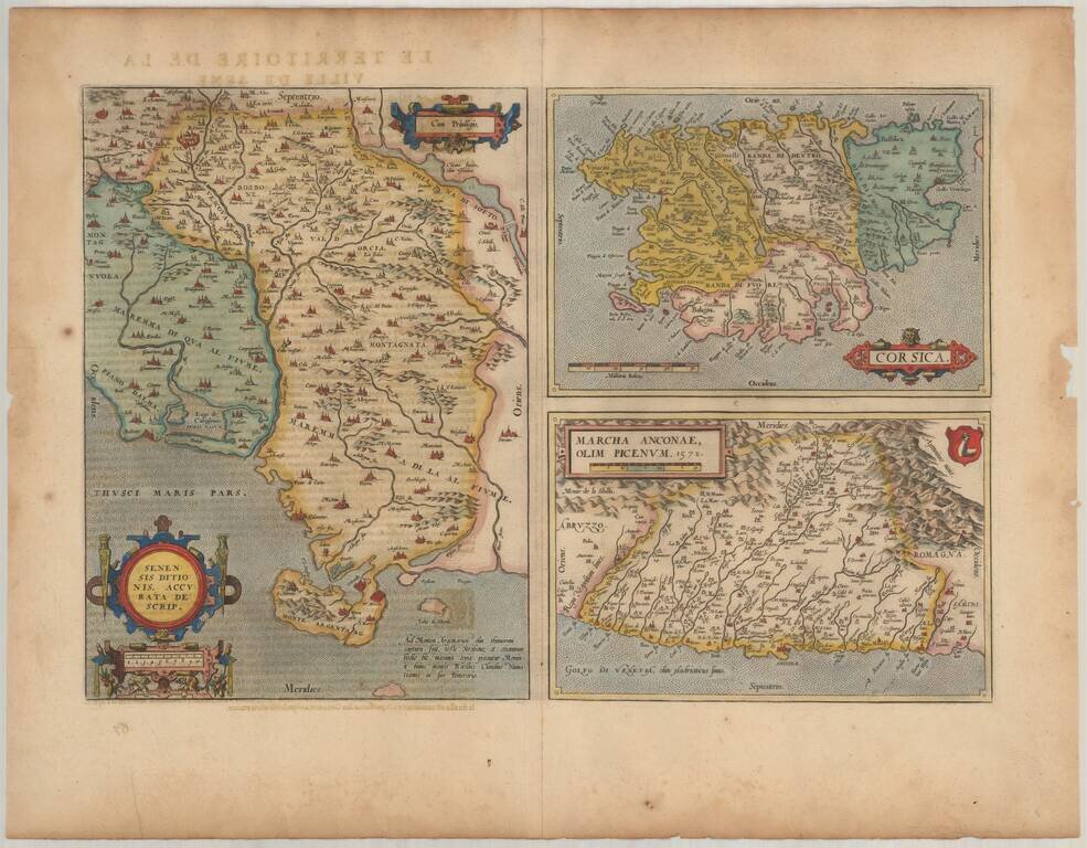 (Siena, Corsica, etc.)  Senensis Ditionis Accurata Descrip [and] Corsica [and] Marcha Anconae Olim Picenum. 1572