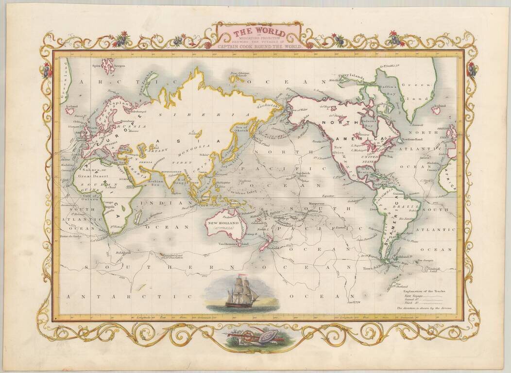 The World on Mercators Projection Shewing the Voyages of Captain Cook Round the World