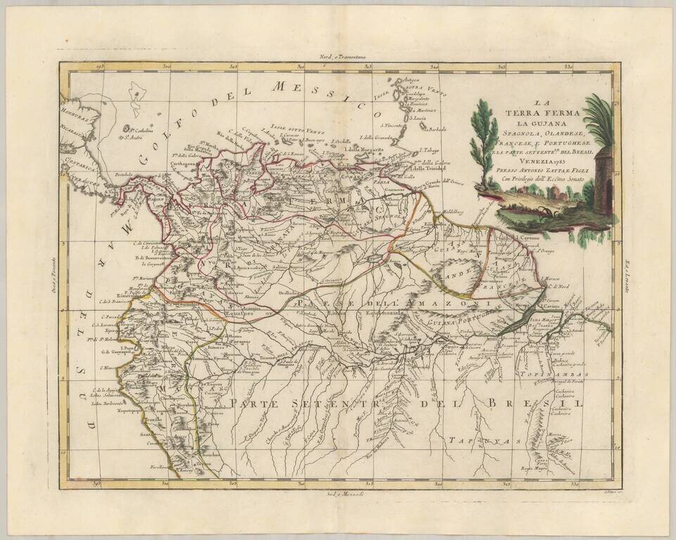 La Terra Ferma La Gujana Spagnola, Olandese, Frances, E. Portughese E La Parte Settente.le Del Bresil  . . . 1785