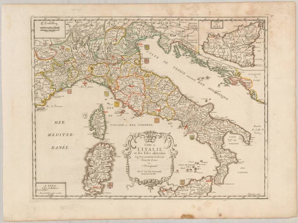 Carte de L'Italie et des Isles adjacentes ou sont exactement decrits Tous set Estats et Principautes . . . 1663