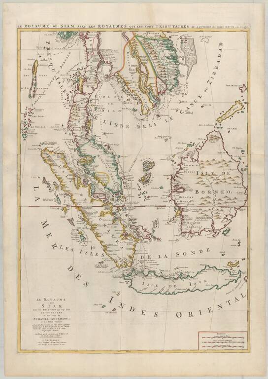Le Royaume de Siam Avec les Royaumes qui luy sont Tributaires et les Isles de Sumatra, Andemaon, etc. et les Isles Voisine  Avec les Observations des Six Peres Jesuits Envojez par le Roy en Qualite de Ses Mathematiciens dans les Indes et a la Chine ou est