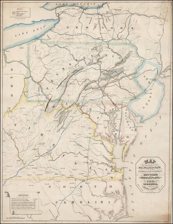 Map shewing the connection of the Balt. & Susquehanna Rail-Rd. with the Works of Internal Improvements of New York Pennsylanvia Ohio Virginia and North Carolina.