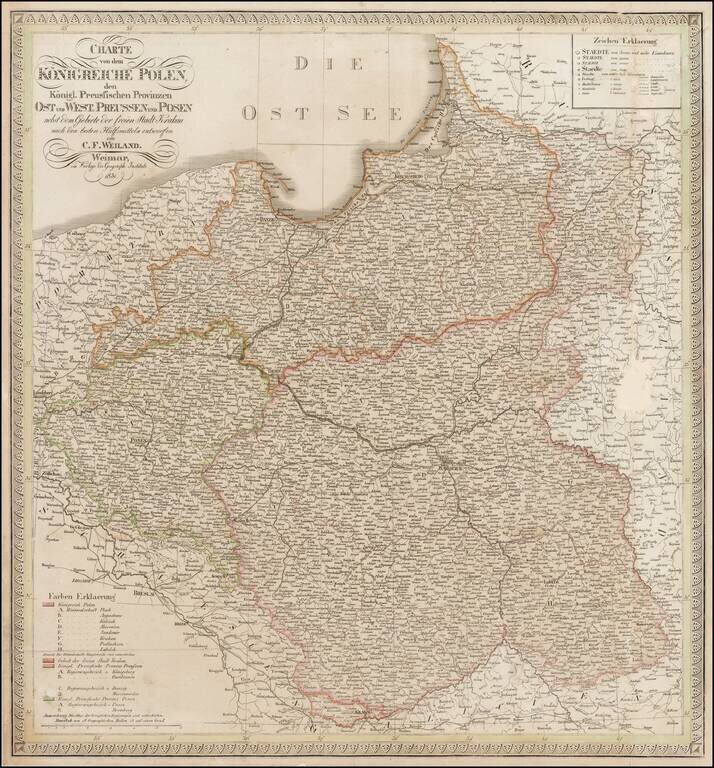 Charte von dem Koneigreiche Polen, den Konigl. Preussischen Provinzen Ost und West-Preussen und Posen nebst dem Gebeite der freien Stadt Kraukau  . . . 1831