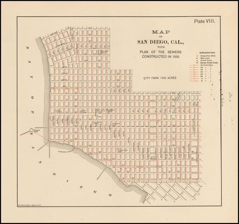Map of San Diego, Cal.  With the Plan of the Sewers Constructed in 1888.
