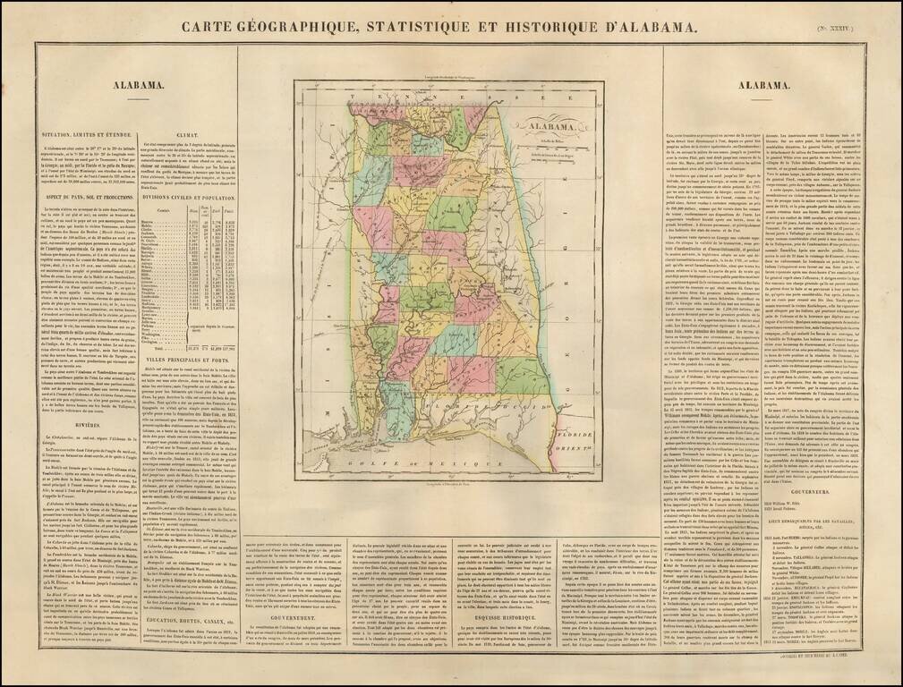 Carte Geographique, Statistique et Historique D'Alabama