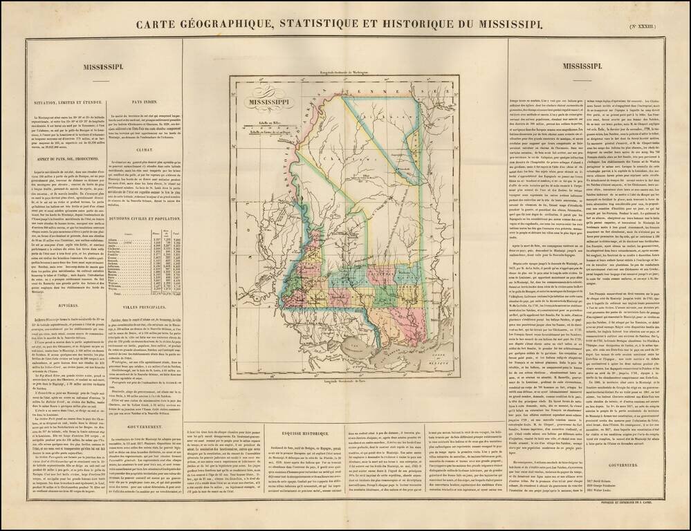 Carte Geographique, Statistique Et Historique Du Mississippi