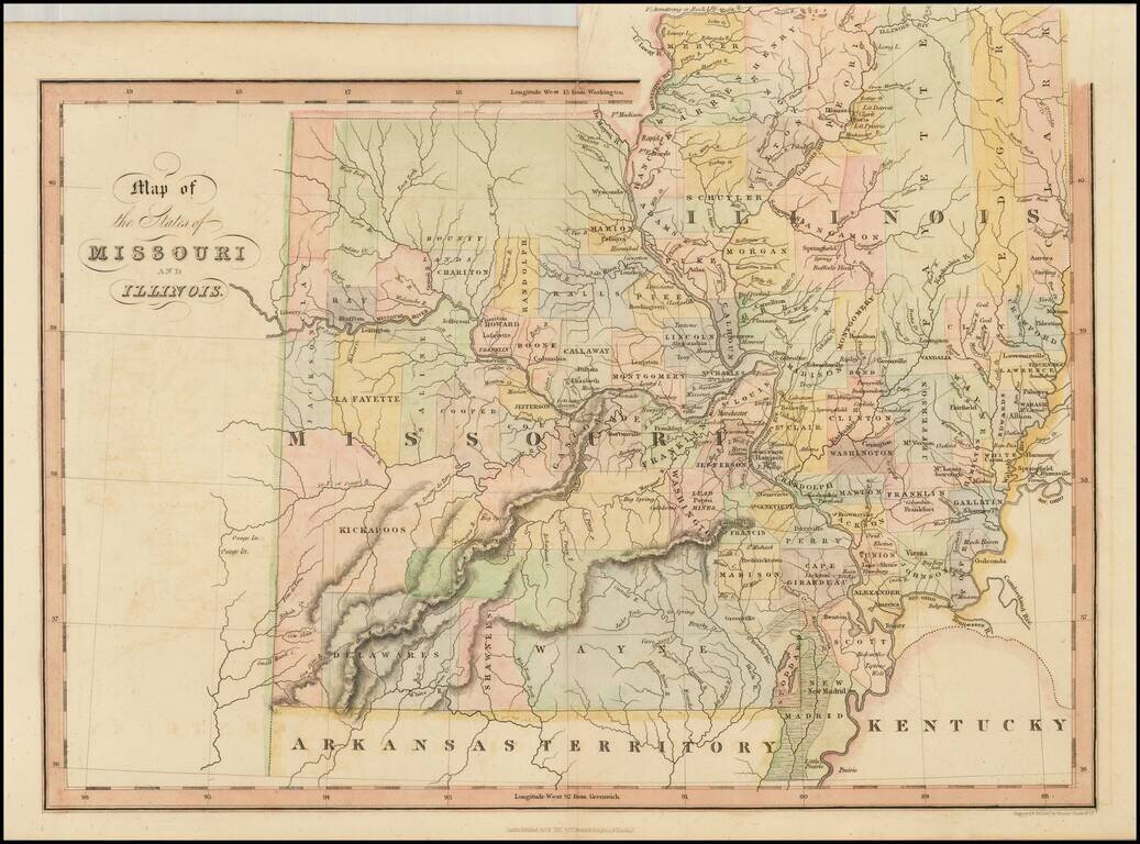 Map of the States of Missouri and Illinois