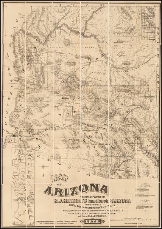 Map of Arizona Prepared Specially for R.J. Hinton's hand book of Arizona Compiled From Official Maps of Military Dvision of the Pacific Surveyor General's Office A.T. & from the notes of Col. W.G. Boyle Col. J.D. Graham, H. Ehrenberg, Prof. Pumpelly and L