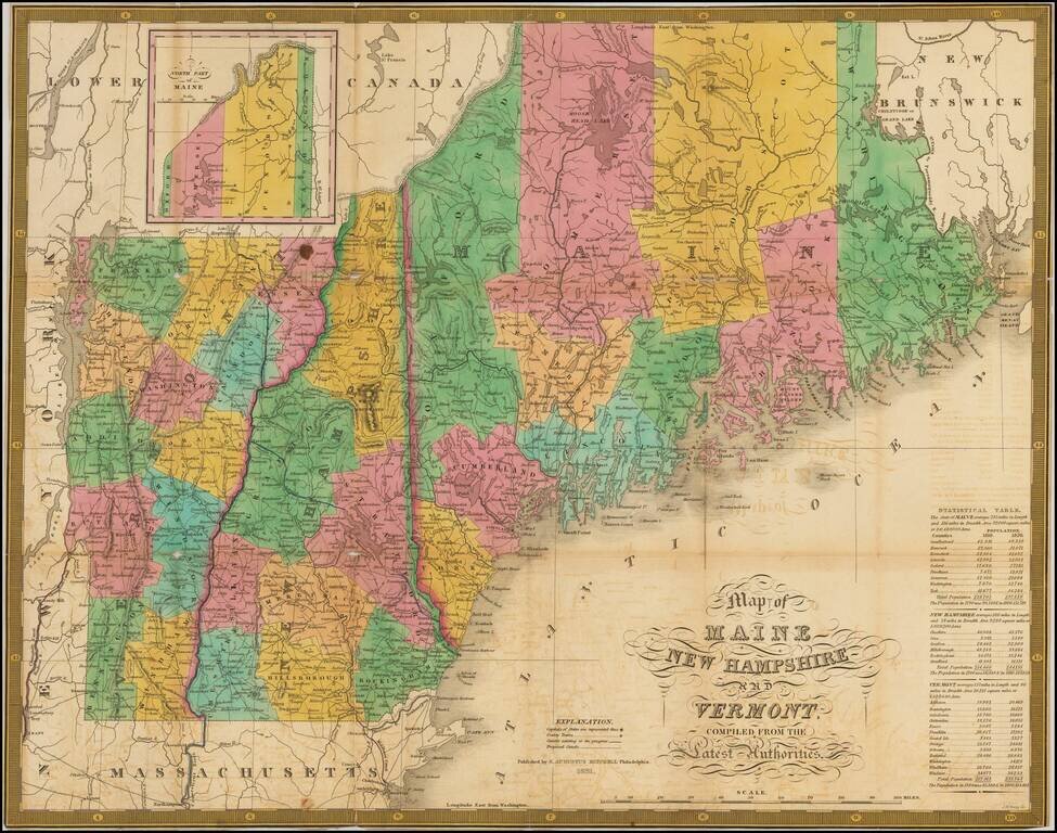 Map of Maine, New Hampshire and Vermont, Compiled From The Latest Authorities