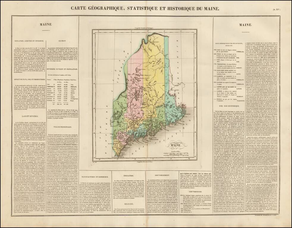 Carte Geographique, Statistique et Historique Du Maine