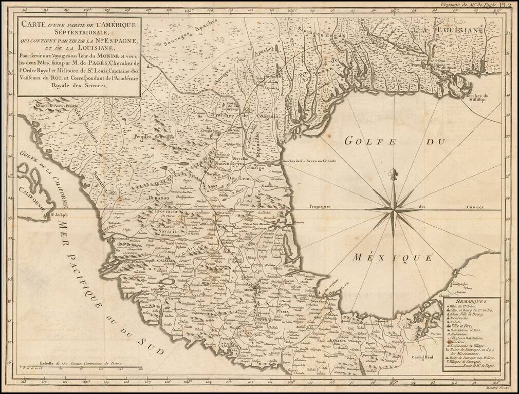 Carte D'Une Partie De L'Amerique Septentrionale, qui Contient Partie De La Nle. Espagne, Et De La Louisiana . . . par M. De Pages . . .