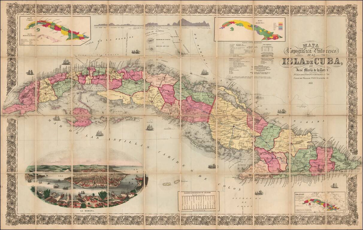 Mapa Topografica Pintoresco de la Isla de Cuba por Jose Maria de la Torre