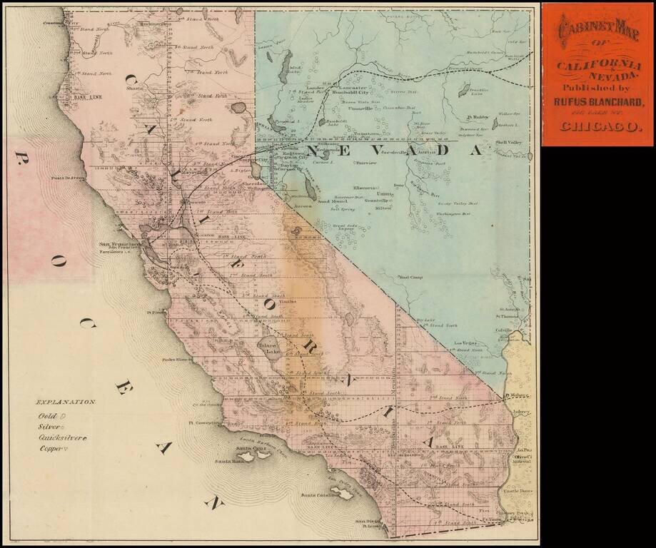 Cabinet Map of California & Nevada.  Published By Rufus Blanchard . . . (Pocket Map)