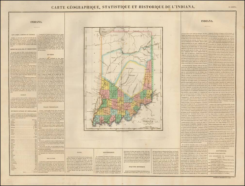 Carte Geographique, Statistique et Historique De L'Indiana