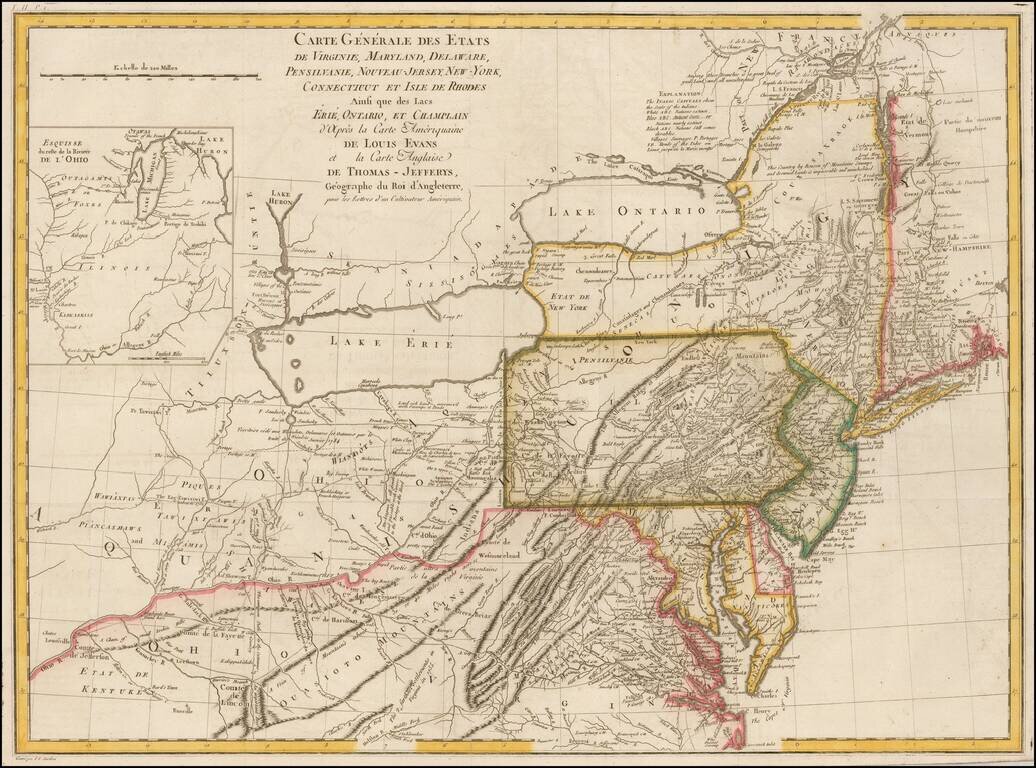 Carte Generale des Etats de Virginie, Maryland, Delaware, Pensilvanie, Nouveau-Jersey, New York, Connecticut  . . . De Louis Evans et la Carte Anglaise De Thomas - Jefferys