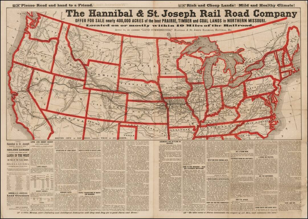 The Hannibal & St. Joseph Rail Road Company Offer For Sale nearly 400,000 Acres of the best Prairie, Timber, and Coal Lands in Northern Missouri Located on or mostly within 10 Miles of the Railroad . . .