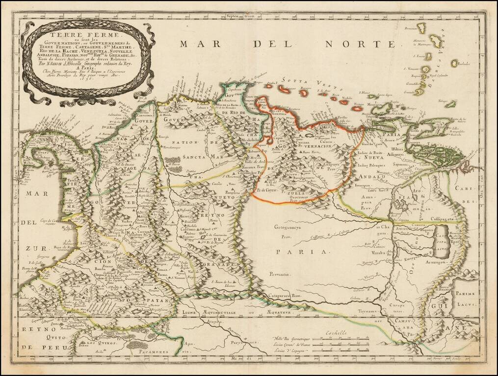 Terre Ferme ou sont les Governations, ou Gouvernemens de Terre Ferme, Cartagene, Ste. Marthe, Rio de la Hache, Venezuela, Nouvelle Andalusie, Popayan, Nouveau Royme. de Grenade, &c. . . . 1656