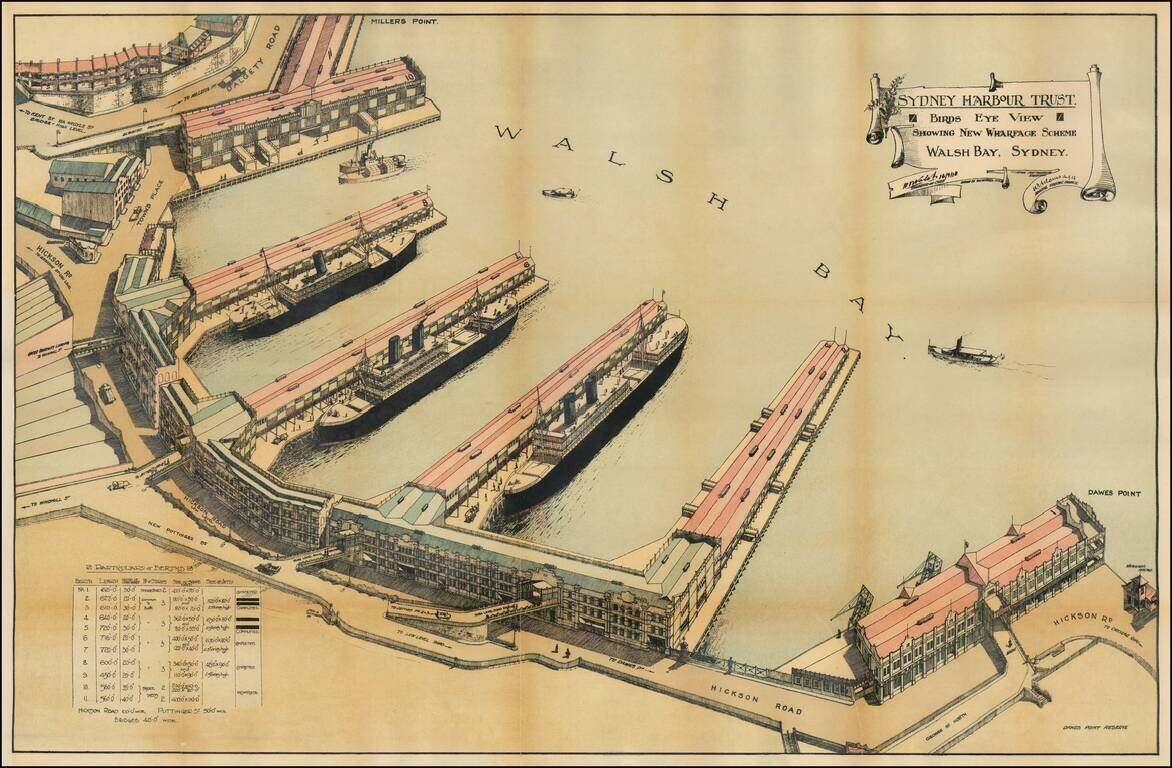 Birds Eye View Showing the New Wharfage Scheme -- Walsh Bay, Sydney
