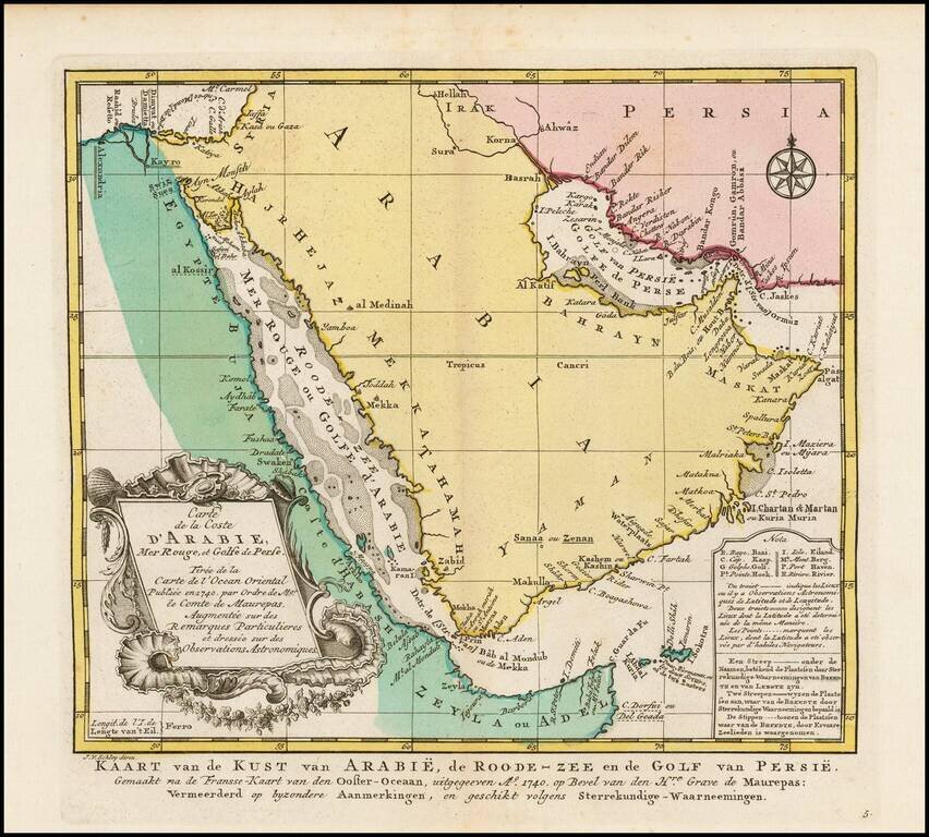 Carte de la Coste D'Arabie, Mer Rouge et Golfe de Perse . . . 1740