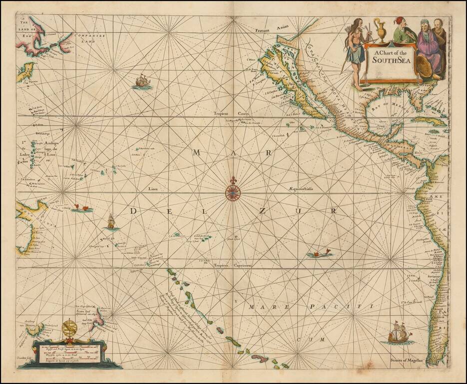 A Chart of the South Sea [1st English Map of the Pacific Ocean]