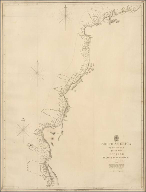 (Ecuador Coast) South America West Coast Sheet XVIII Ecuador  Ayangui Pt. to Verde Pt.  Surveyed by Captn. Henry Kellett R.N.  1836
