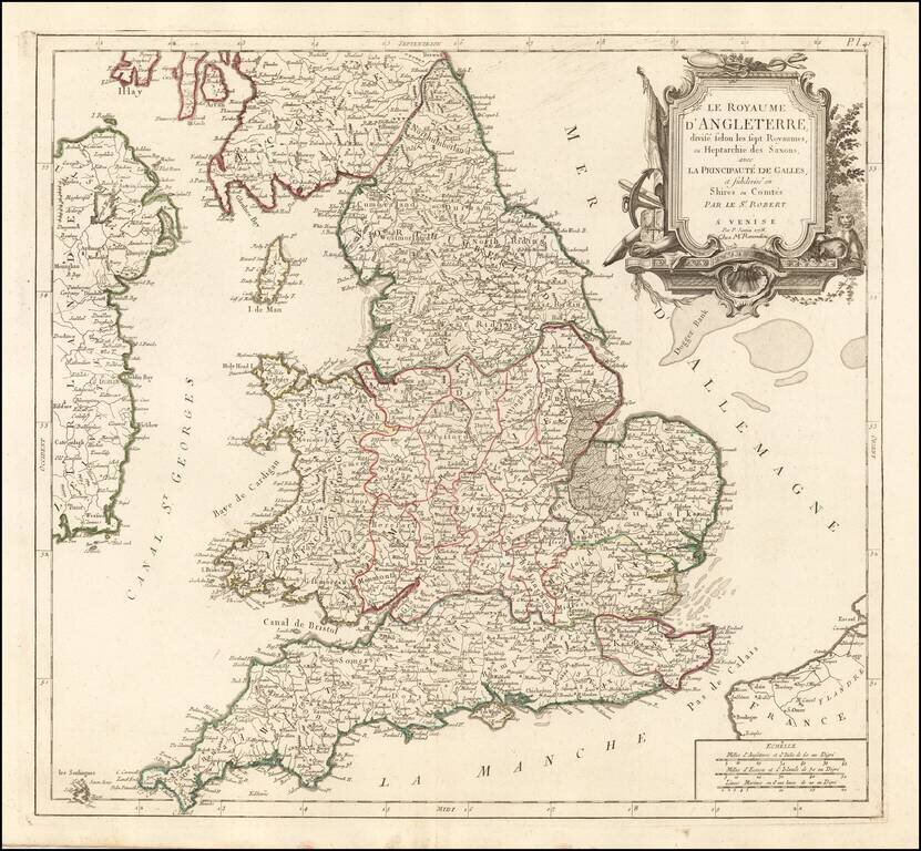 Le Royaume D'Angleterre, divise selon les sept Royaumes ou Heptrachie des Saxons, avec La Principaute De Galles, et subdivisie en Shires ou Comtes . . . 1778