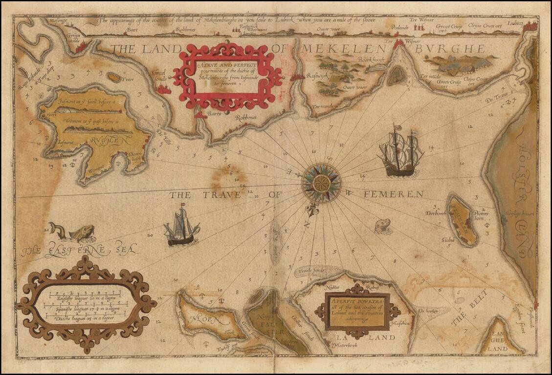 A True and Perfect pourtraicte of the duchie of Mekelenburghe from Iasimunde to femeren. / A Perfit Pourtraict of the Sea coastes of Laland and the countires adioyninge