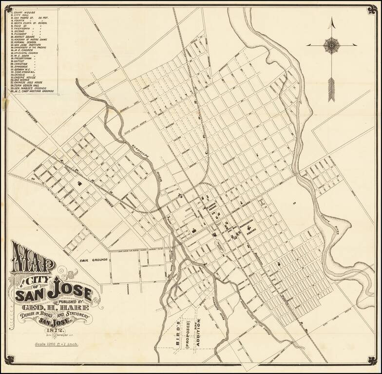 Map of the City of San Jose Published By Geo. H. Hare Dealer in Books and Stationery  San Jose, 1872  (bound with Hare's Guide To San Jose and Vicinity For Tourists and New Settlers . . . )