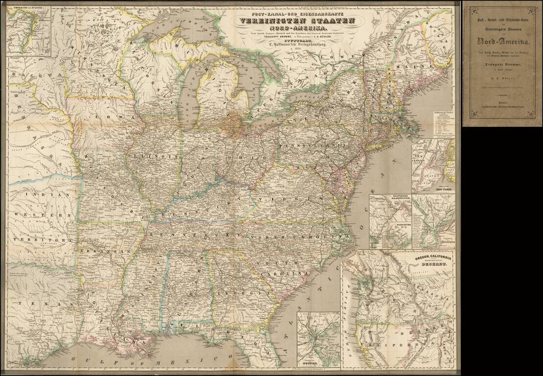 [Mormonen-Stat Deseret] Post-Kanal-und Eisenbahnkarte der Vereinigten Staaten von Nord-Amerika.  Nach Smith, Tanner, Mitchell und der Berichten des General-Postamts bearberitet vom Traugott Bromme in Stahl gestochenv. J.A. Buhler . . . 1850