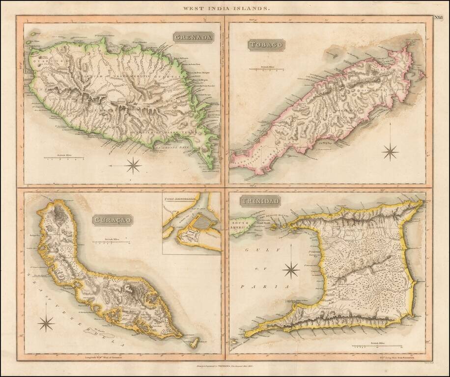 West India Islands  [Curacao, Trinidad, Grenada and Tobago] [4 maps on 1 sheet]