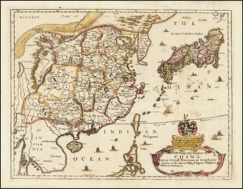 A New Mapp of ye Empire of China With its severall Provinces or kingdomes, Together wth. the adjacent Isles of Iapon or Niphon, Formosa, Hainan, etc.
