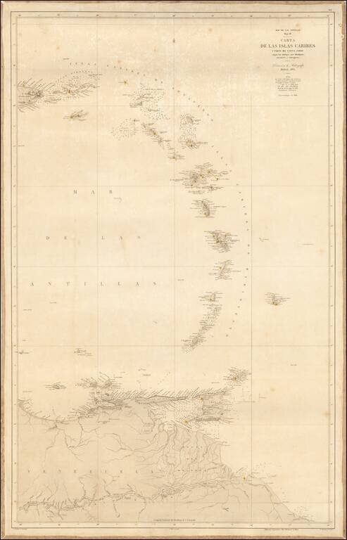 Carta De Las Islas y Parte de Costa Firme segun los trabajos mas Fidedignos nacionales y extranjeros. . . 1865 . . . correciones en 1868