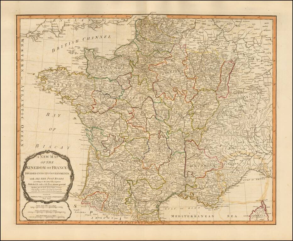A New Map of the Kingdom of France Divided Into Its Governments with All The Post Roads according to the latest Description Published by order of the Post-master general.