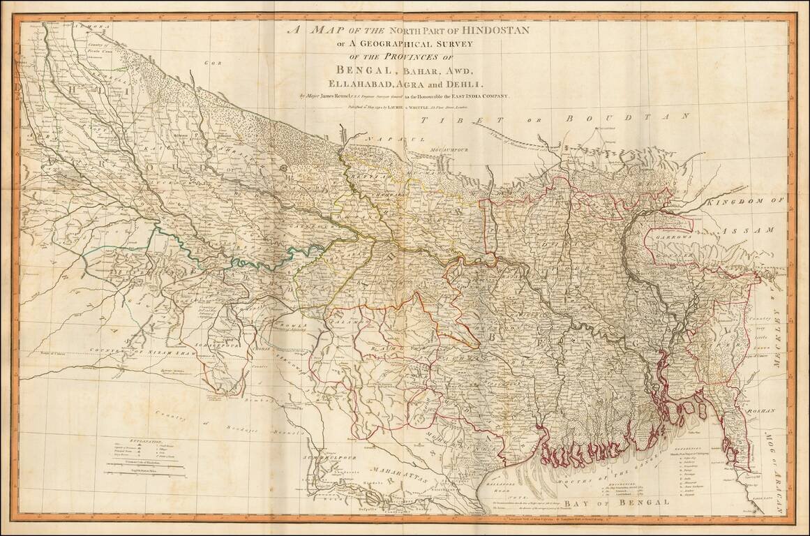 A Map of the North Part of Hindostan or A Geographical Survey of the Provinces of Bengal, Bahar, Awd, Ellahabad, Agra and Delhi.  by Major James Rennell F.R.S. Engineer Surveyor General to the Honourable the East India Company . . . 1794