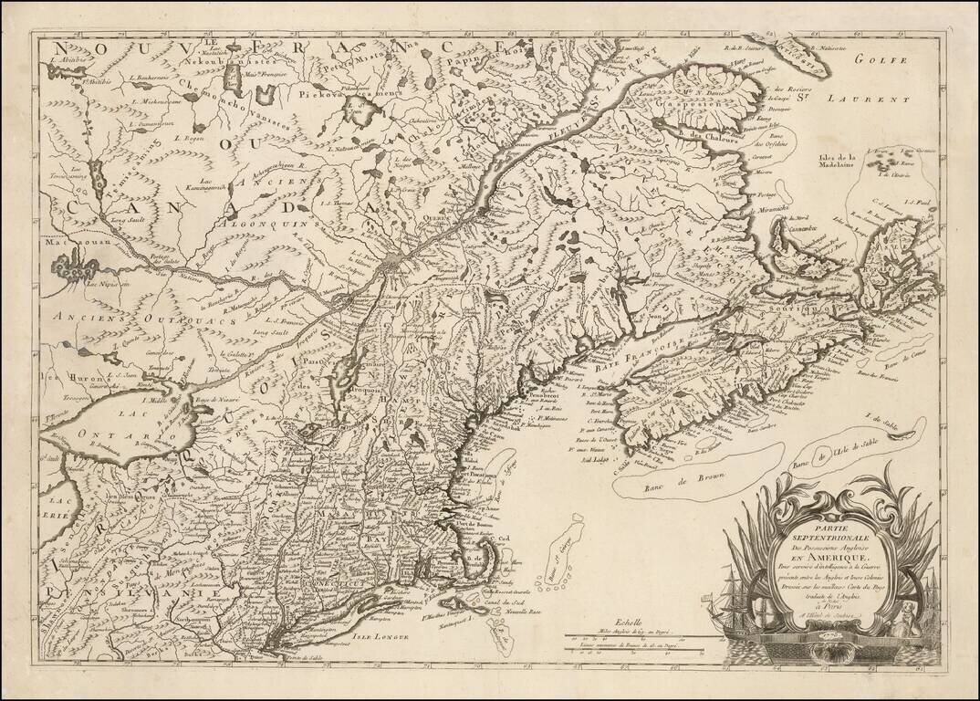 Partie Septrionale Des Possessions Angloise en Amerique, Pour servir d'intelligence a la Guerre presente, entre les Anglois e leurs Colonies.  Dressee sur les meilleurs Cartes du Pays tarduite de l'Anglois  . . . 1778
