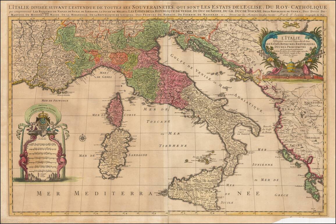 L'Italie Distinguee Suivant L'Estendue de tous Les Etats, Royaumes, Republiques, Duches, Principautes qui la partagent presentement . . . 1696