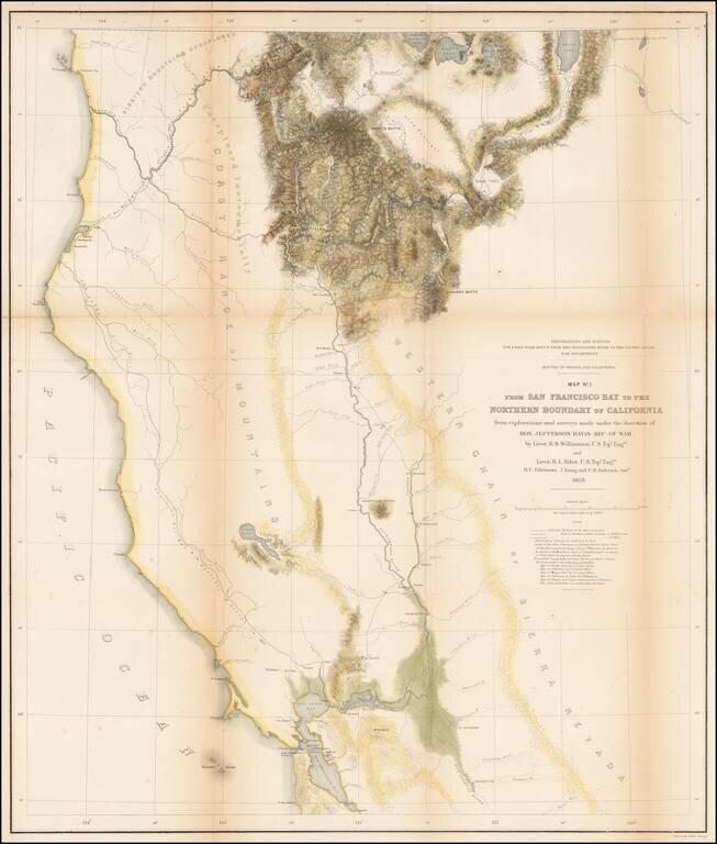 Routes in Oregon and California.  Map No. 1.  From San Francisco Bay to the Northern Boundary of California from explorations and surveys made under the direction of Hon. Jefferson Davis . . . by Lieut. R.S. Williamson . . . and Lieut H.L. Abbot . . . 185