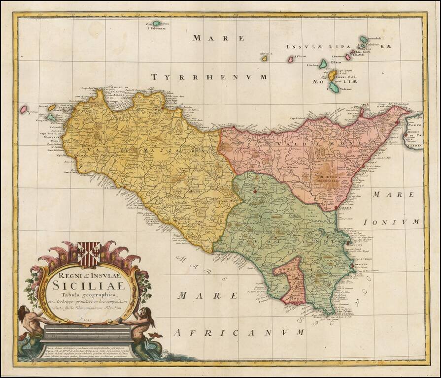 Regni & Insulae Siciliae Tabula geographica, ex Archetypo graniori in hoc compendium redata . . . Ao. 1747
