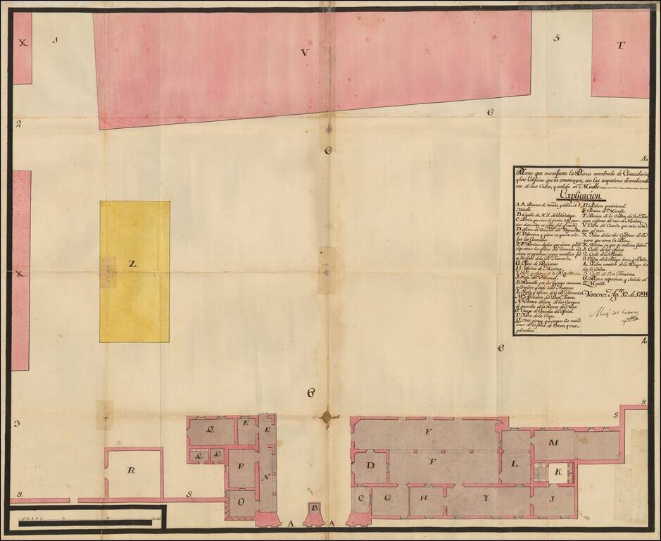 Plano qu manifiesta la Plaza nombrada de Contaduria, y los Edificios que la constituyen; con las respectivos desembocaduras dea las Calles, y salida al Muelle . . . Veracruz Agto 12 de 1791
