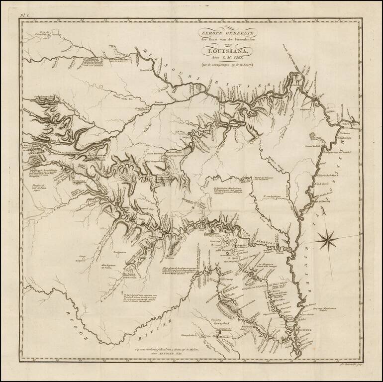 (Texas, Arkansas, Louisiana, Missouri, Kansas, Oklahoma)  Eerst Gedeelte der Kaart van de binnelanden van Louisiana, door Z.M. Pike . . .