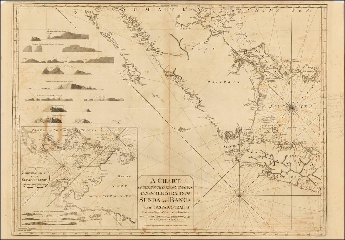 A Chart of the South Part of Sumatra and of the Straits of Sunda and Banca. with Gaspar Straits Corrected and Improved from the Observations of Capt. Jos. H. Huddart__Capt. John Hall and Capt. Henry S. Smedley . . . 1794
